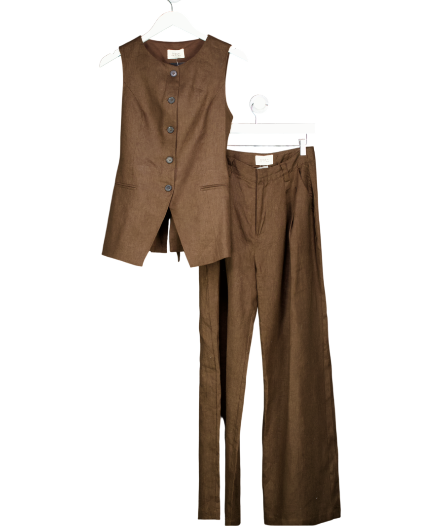 DISSH 2-piece Chocolate Brown Longline Waistcoat And Wde Leg Trouser Set UK 8