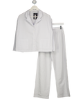 THE WHITE COMPANY White / Blue Striped 100% Cotton Seersucker Pyjama Set UK XS