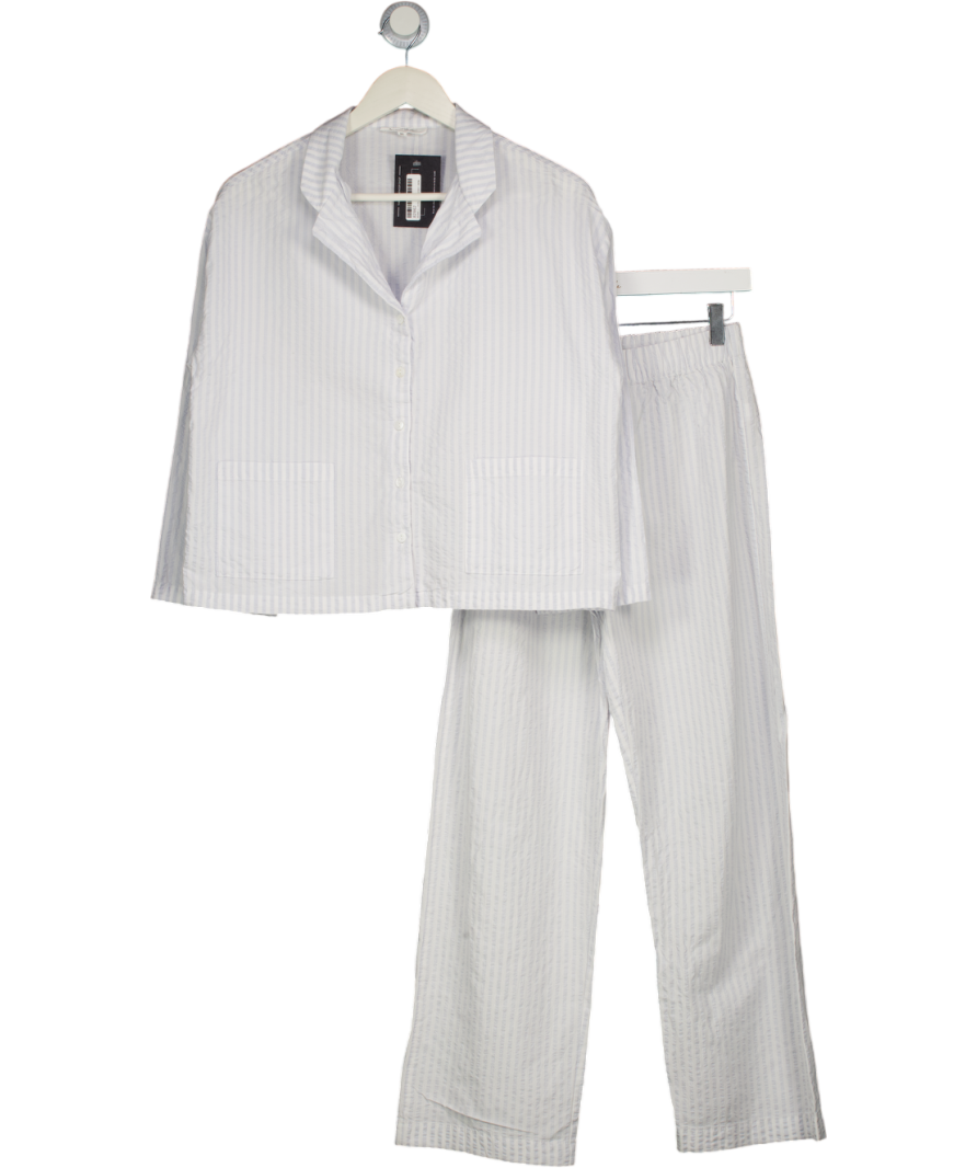 THE WHITE COMPANY White / Blue Striped 100% Cotton Seersucker Pyjama Set UK XS
