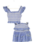 RECLAIMED VINTAGE 2-piece Blue Floral Shirred Top & Mini  Skirt Set UK 6