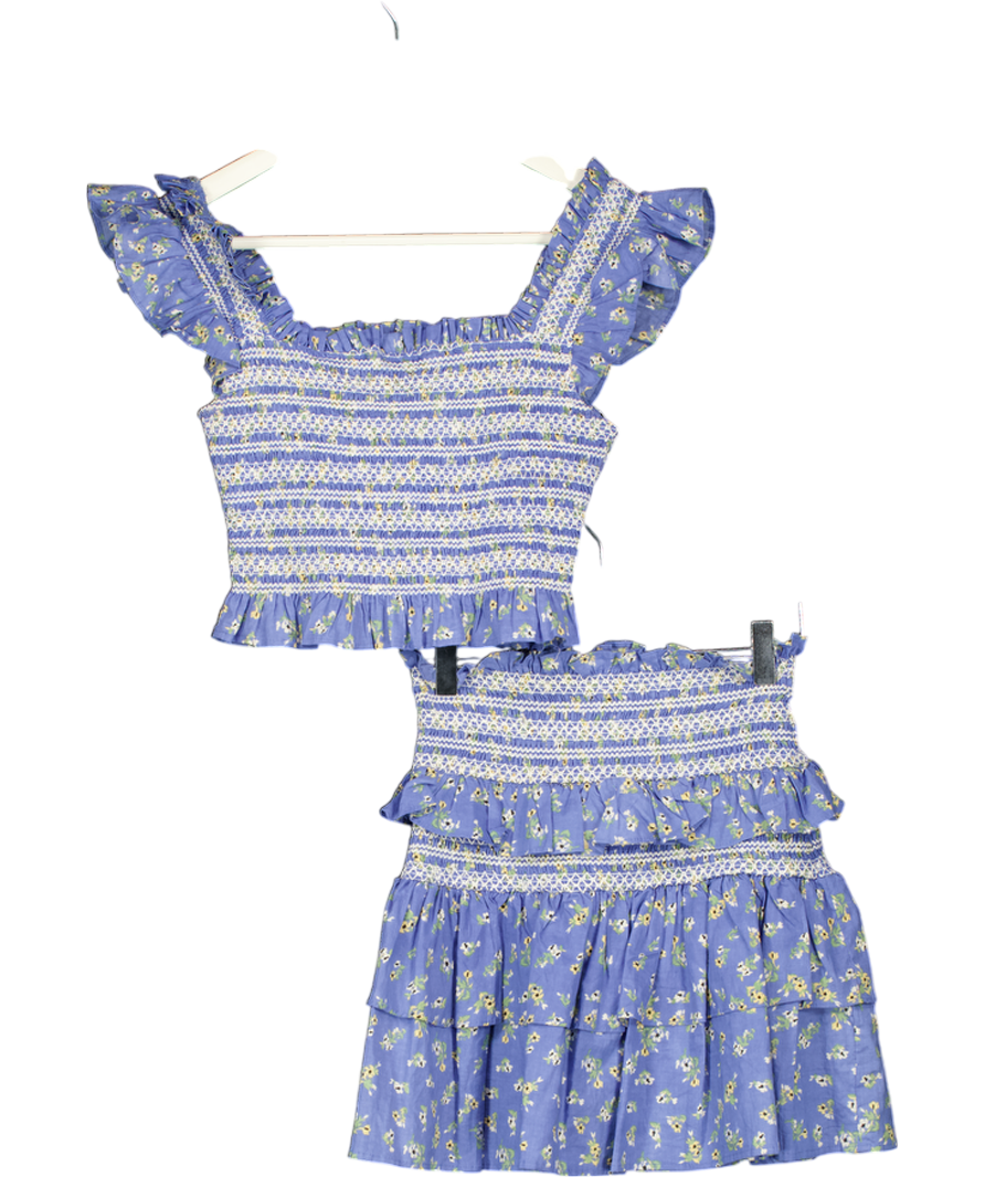 RECLAIMED VINTAGE 2-piece Blue Floral Shirred Top & Mini  Skirt Set UK 6