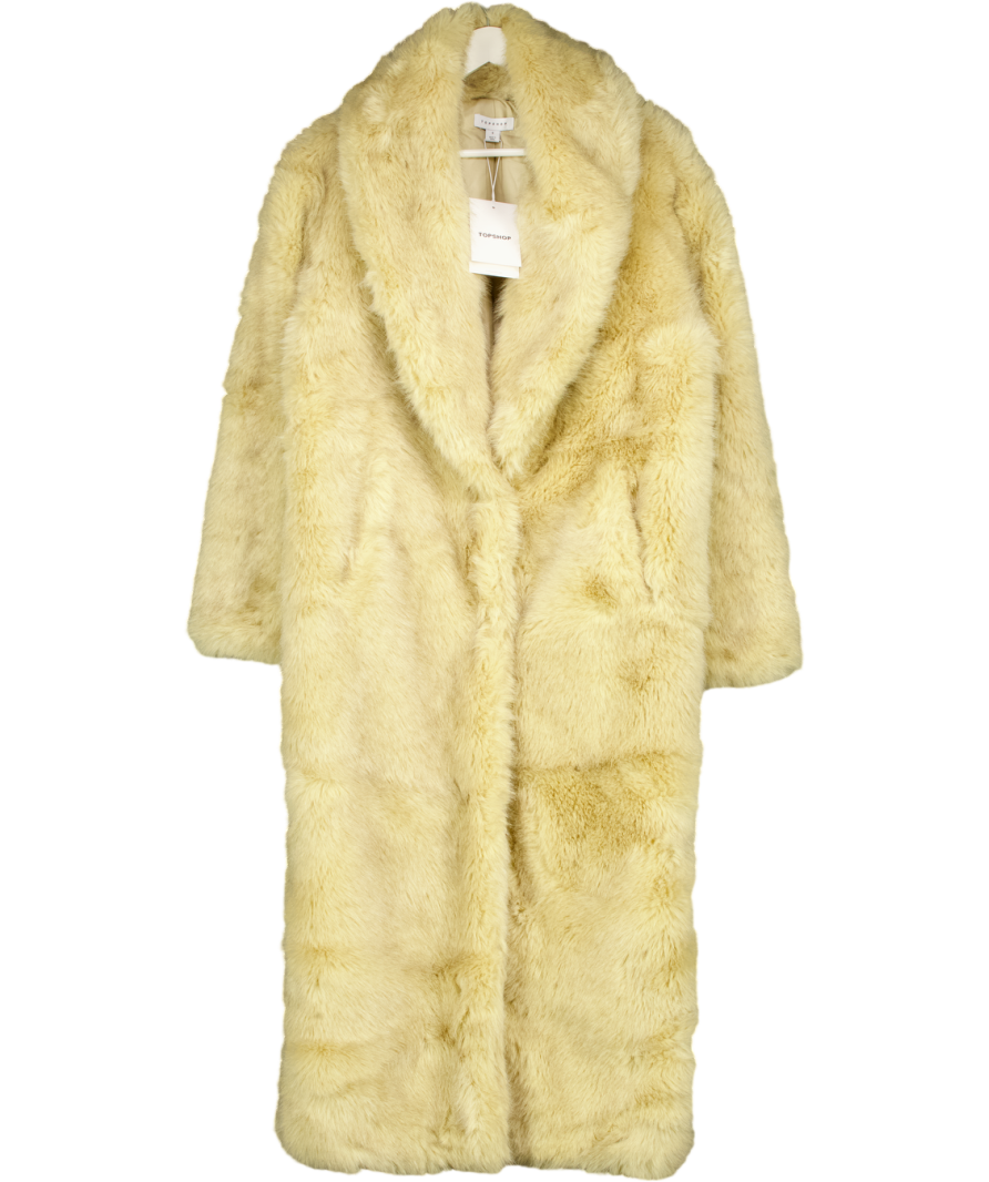 Topshop Faux Fur Super Long Oversized Shawl Coat In Buttermilk Beige UK S