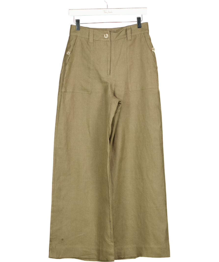 REISS Ashby Linen Wide-leg Trousers In Khaki Green UK 8