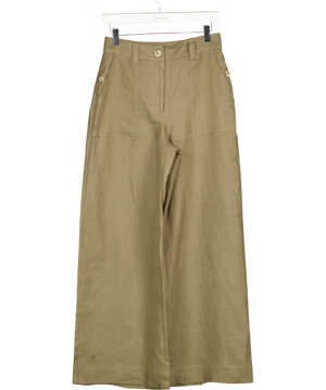 REISS Ashby Linen Wide-leg Trousers In Khaki Green UK 8