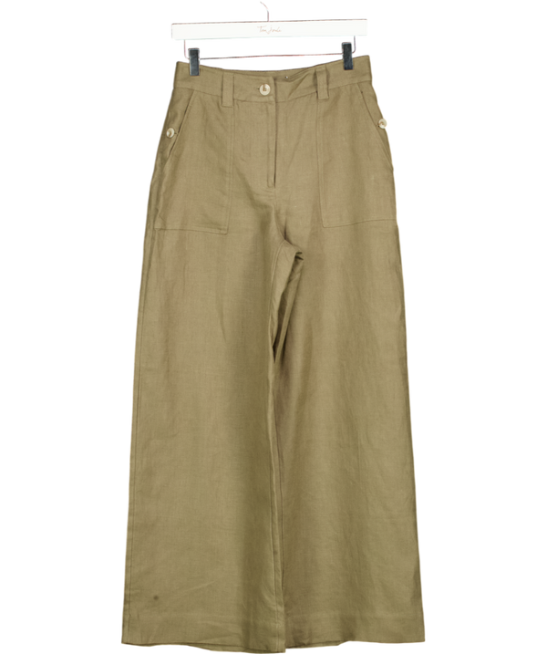 REISS Ashby Linen Wide-leg Trousers In Khaki Green UK 8