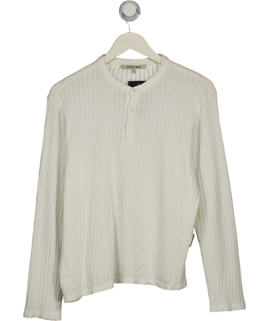 George Best White Classic Long Sleeved Henley Top UK S