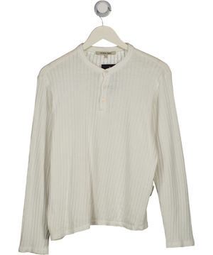 George Best White Classic Long Sleeved Henley Top UK S