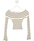 MESHKI Cream / Black Ribbed Off The Shoulder Top UK XS