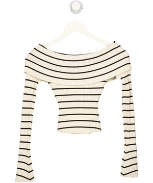 MESHKI Cream / Black Ribbed Off The Shoulder Top UK XS