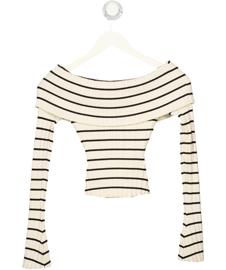 MESHKI Cream / Black Ribbed Off The Shoulder Top UK XS