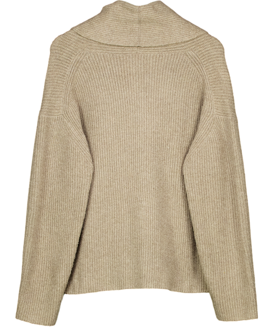 PRETTY LAVISH Beige Ana Cross Over Collared Knit Cardigan UK S