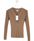 REISS Brown Reece Ribbed Knit V-neck Top UK XS