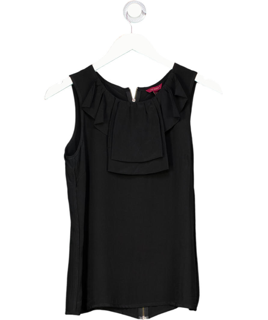 Ted Baker Sleeveless Black Top With Ruffled Neckline Details UK 12