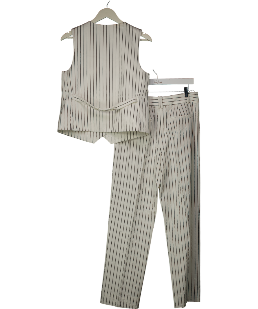 SHONA JOY White / Black Pinstripe Waistcoat Top And Trouser Set UK 10