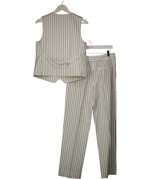 SHONA JOY White / Black Pinstripe Waistcoat Top And Trouser Set UK 10