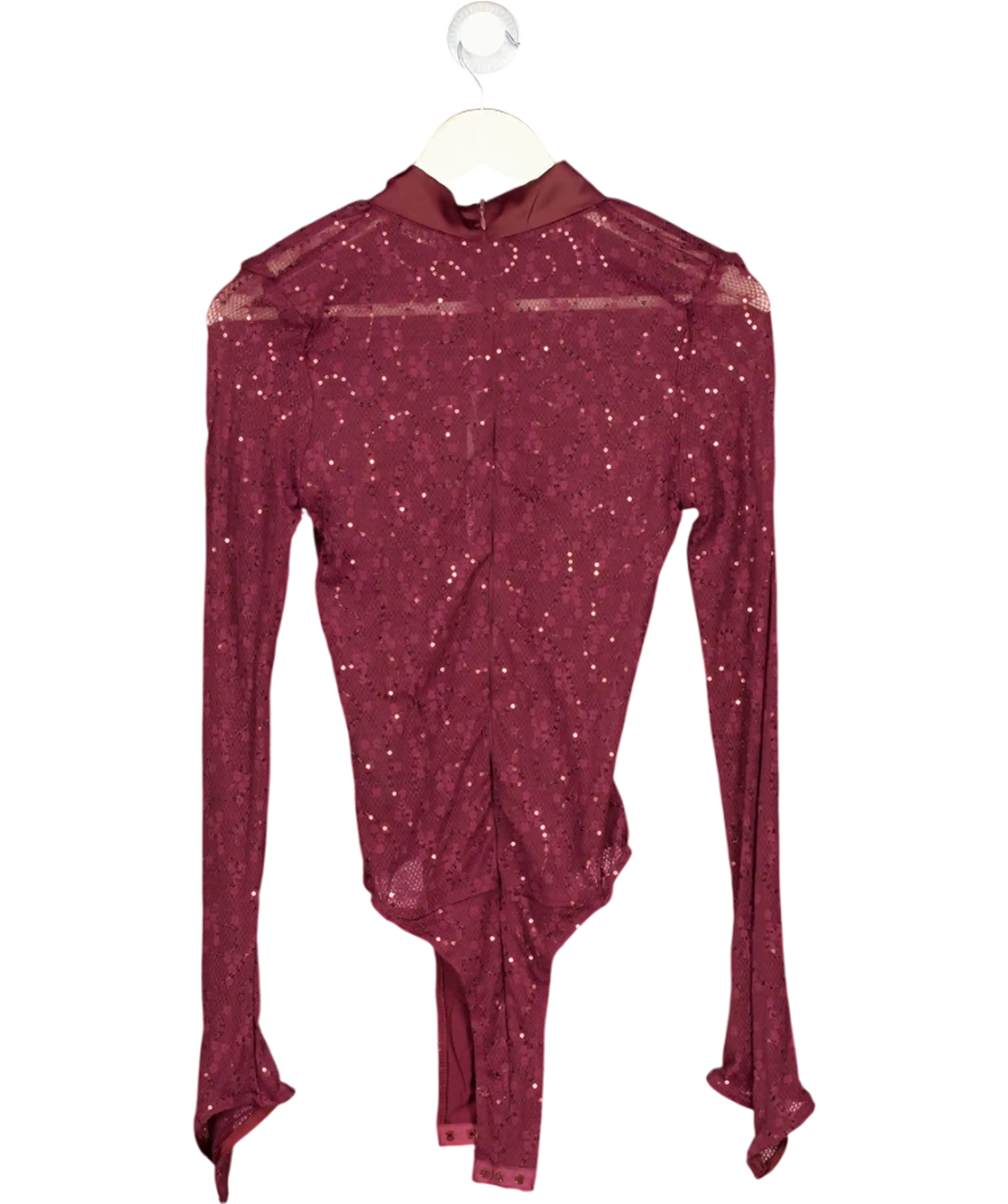 MURCI Wine Red Sequin Lace Keyhole Bodysuit UK 8