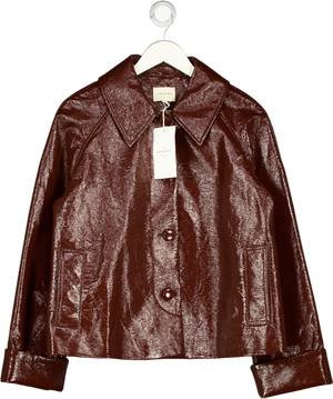 SEZANE Brown Robbin Faux Patent Leather Jacket  Chocolate Fr38 UK 10