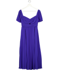 SELF PORTRAIT Cobalt Blue Pleated Chiffon Puff Sleeve Sweetheart Neck Midi Dress UK 10