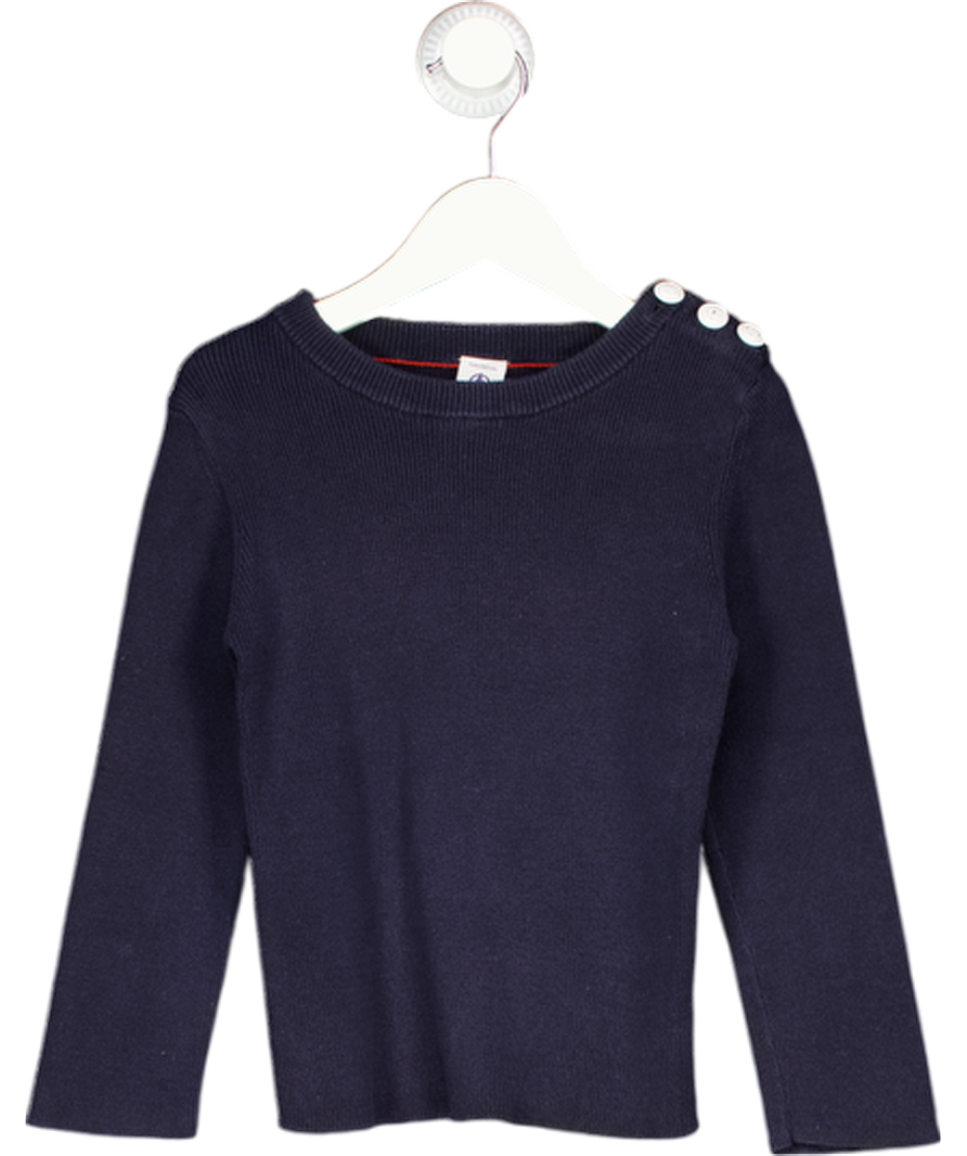 PETITE BATEAU Blue Ribbed Cotton Navy Jumper,sailer Button Fastening On The Left Shoulder 4 Years