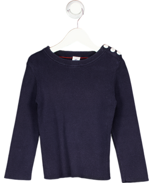 PETITE BATEAU Blue Ribbed Cotton Navy Jumper,sailer Button Fastening On The Left Shoulder 4 Years