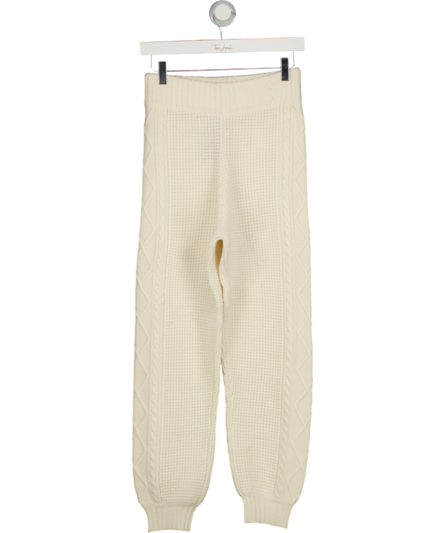 PERFECT MOMENT Cream Merino Wool Crystal Cable-knit Wool Tapered Pants UK XS