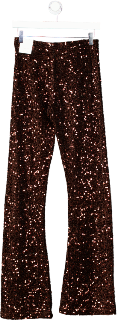 ZARA Brown Flare Velvet Sequin Leggings UK S