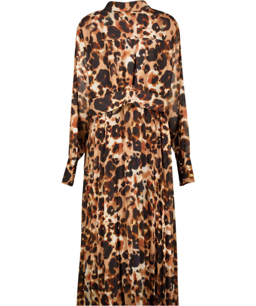 KAREN MILLEN Brown Animal Print Georgette Belted Woven Shirt Dress UK 24