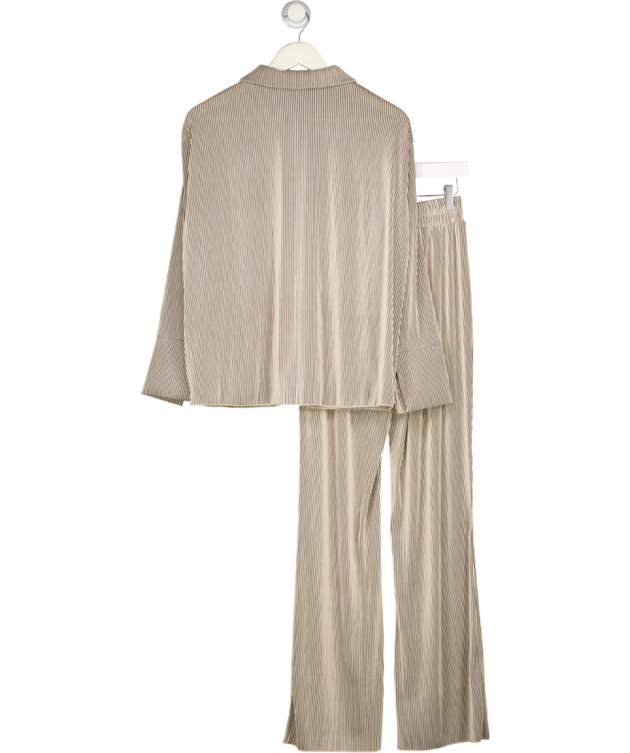 4th & Reckless 2-piece Beige Plisse Shirt And Trouser Set UK 6