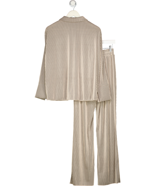 4th & Reckless 2-piece Beige Plisse Shirt And Trouser Set UK 6