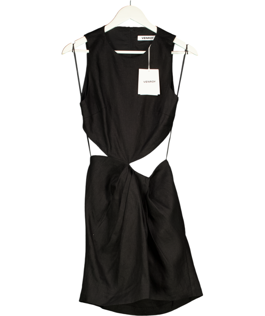 VENROY Black Linen Cut Out Mini Dres UK S