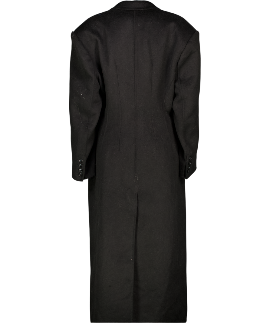 SOURCE UNKNOWN Black Wool Blend Long Coat With Padded Shoulders UK S/M