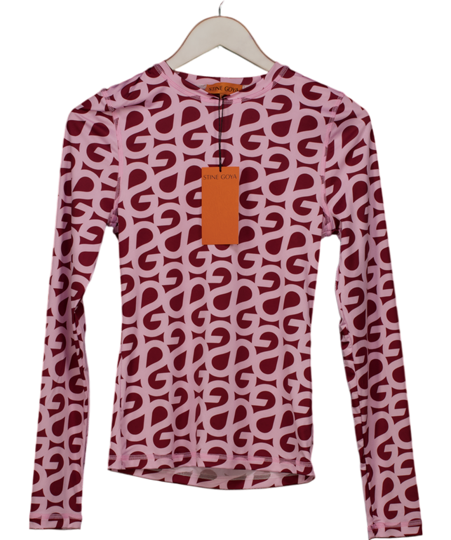 Stine Goya  Elastic Long Sleeve Top - Sg Logo Burgundy Pink UK XS/S