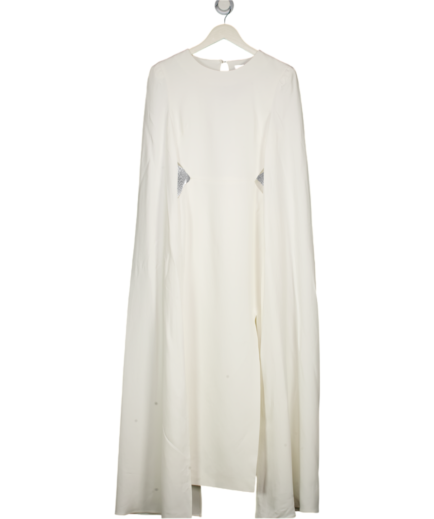 KAREN MILLEN Ivory White Stretch Viscose Cape Mesh Panel Midi Dress UK 8
