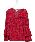 MICHAEL Michael Kors Red / Pink  /black Heart Print Frill Sleeve Jersey Top UK S