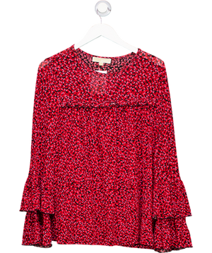 MICHAEL Michael Kors Red / Pink  /black Heart Print Frill Sleeve Jersey Top UK S