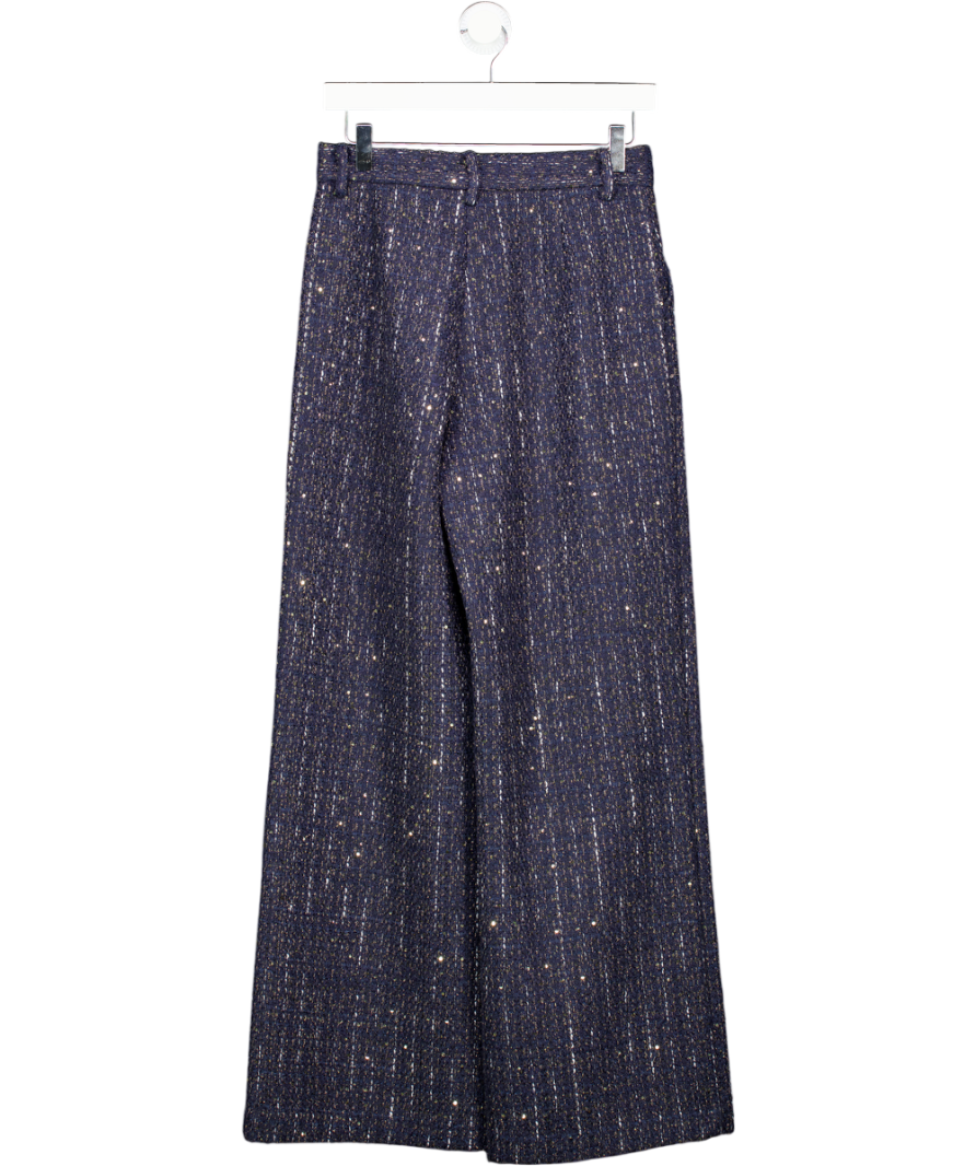 Commense Blue Tailored Tweed Trousers UK S