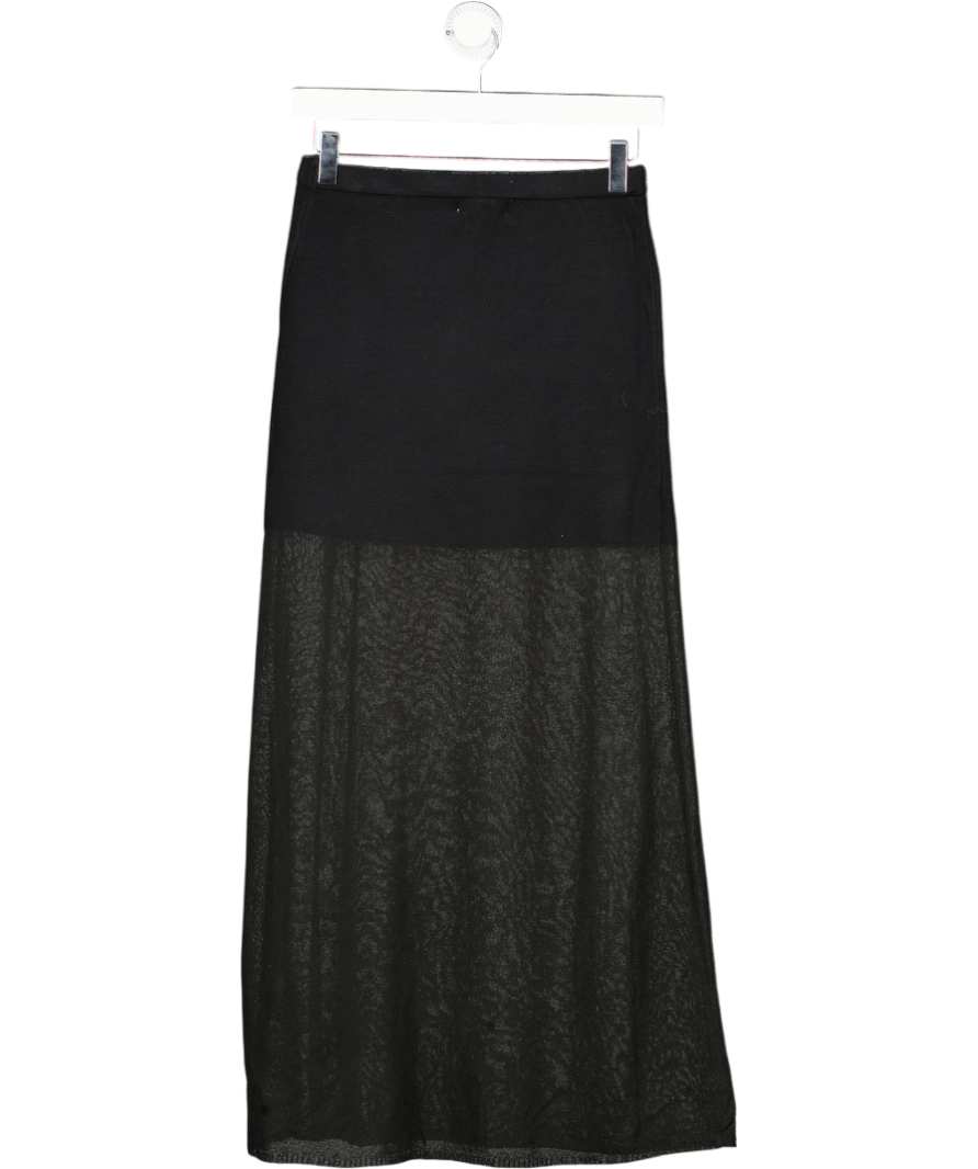 NA-KD Black Knitted Sheer Midi Skirt UK XS