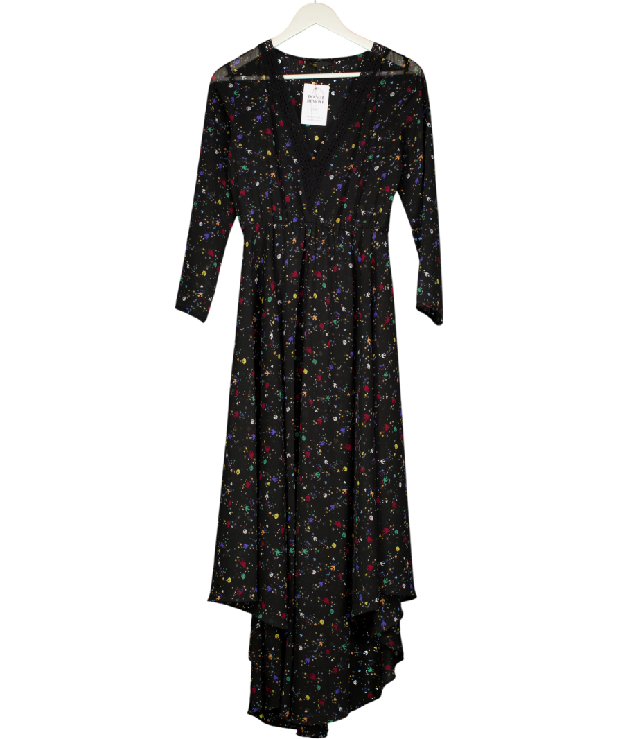 Maje Black Riane Bird Print Chiffon Midi Dress UK 8