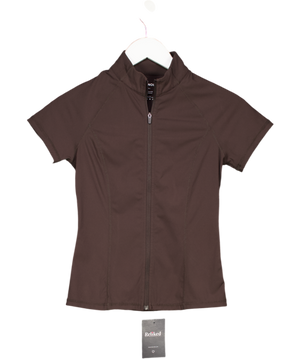 ADANOLA Brown Short Sleeve Zip Top UK S