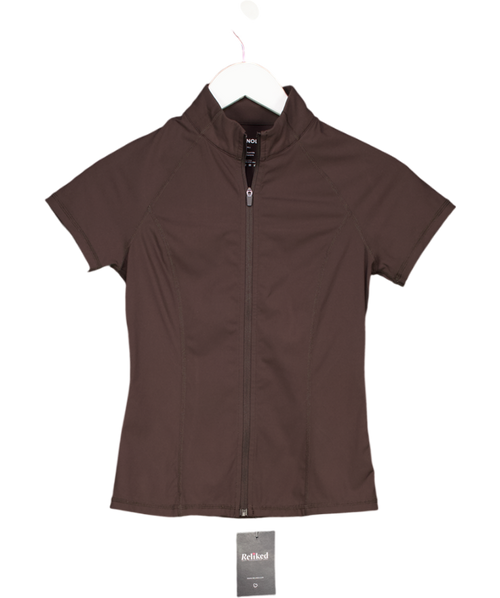 ADANOLA Brown Short Sleeve Zip Top UK S