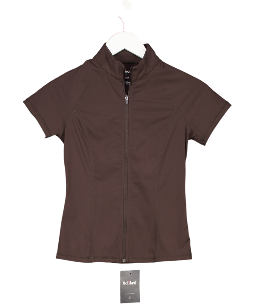 ADANOLA Brown Short Sleeve Zip Top UK S