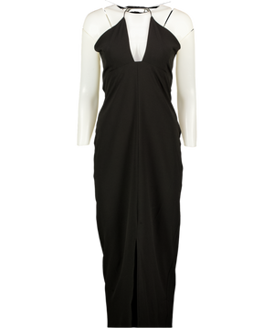 VESPER Strappy Halterneck Maxi Dress With Front Split In Black UK 10