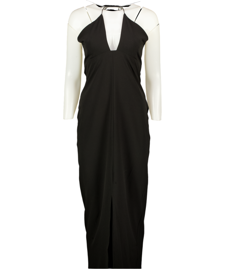 VESPER Strappy Halterneck Maxi Dress With Front Split In Black UK 10