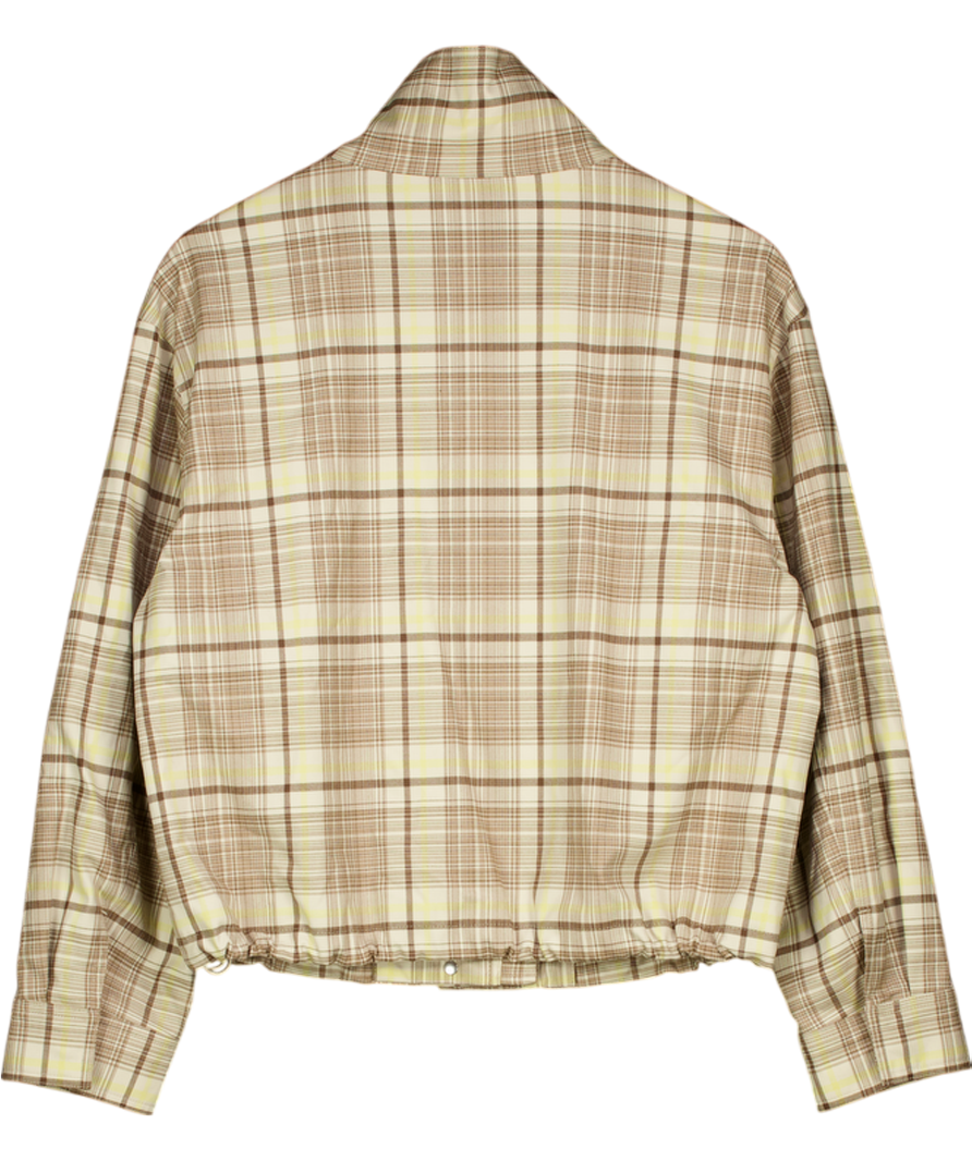 M&S Cream Checked Funnel Neck Barn Jacket UK XS