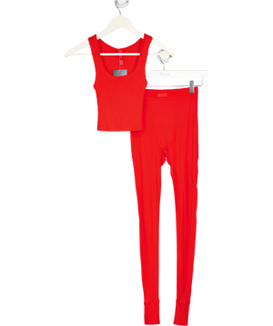 SKIMS Red 2-piece Ribbed Cotton Thermal Leggings And Vest Set UK XXS