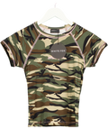 White Fox Green Face Card Baby Tee Camo Print UK S