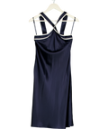 LILYSILK Blue Navy Bue / Ivory Glossy Camellia Silk Halter-neck Dress UK 8