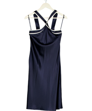 LILYSILK Blue Navy Bue / Ivory Glossy Camellia Silk Halter-neck Dress UK 8