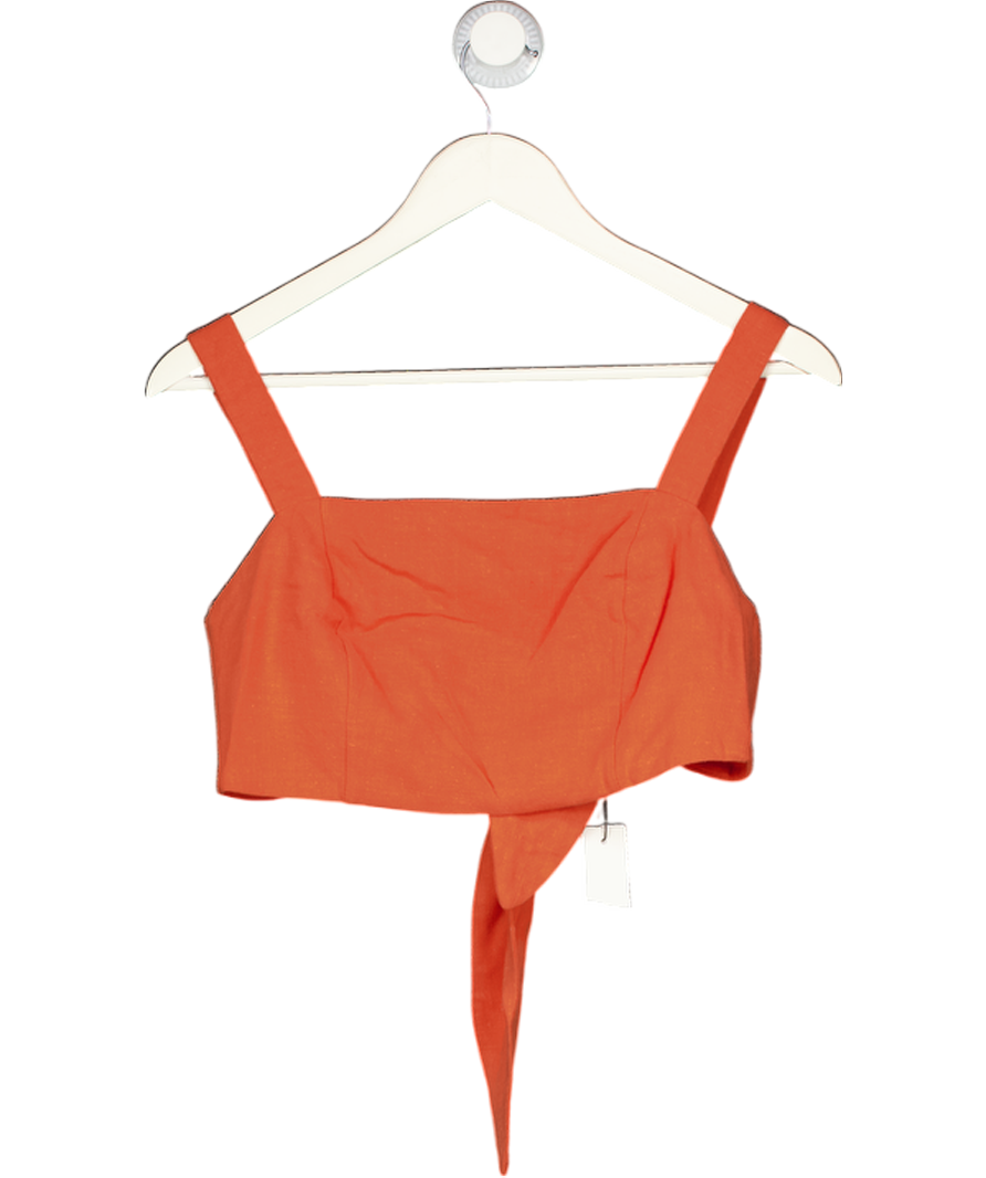 NOBODY'S CHILD Orange Linen Blend Tie Back Crop Top UK 8