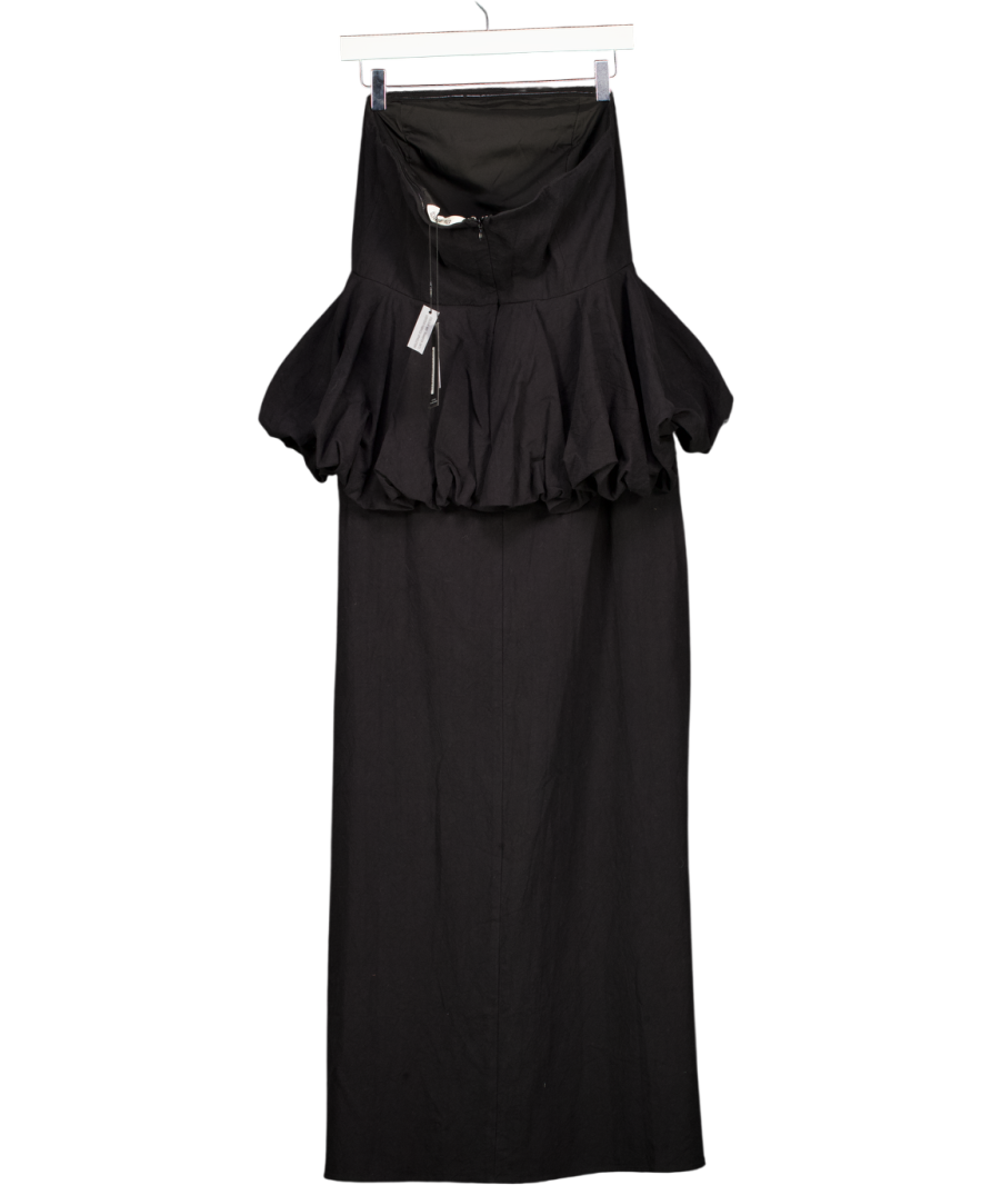 4th & Reckless Black Nikita Puff-ball Peplum-waist Cotton Maxi Dress UK 12